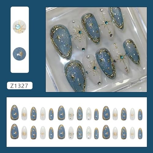 Medium Almond Press on Nails 3D Cat Eye Fake Nails Irregular Gilded Almond-M9