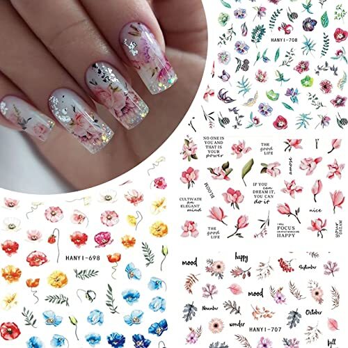 9 Sheets Flower Nail Art Stickers Decals 3D Self-Adhesive Nail Stickers 03