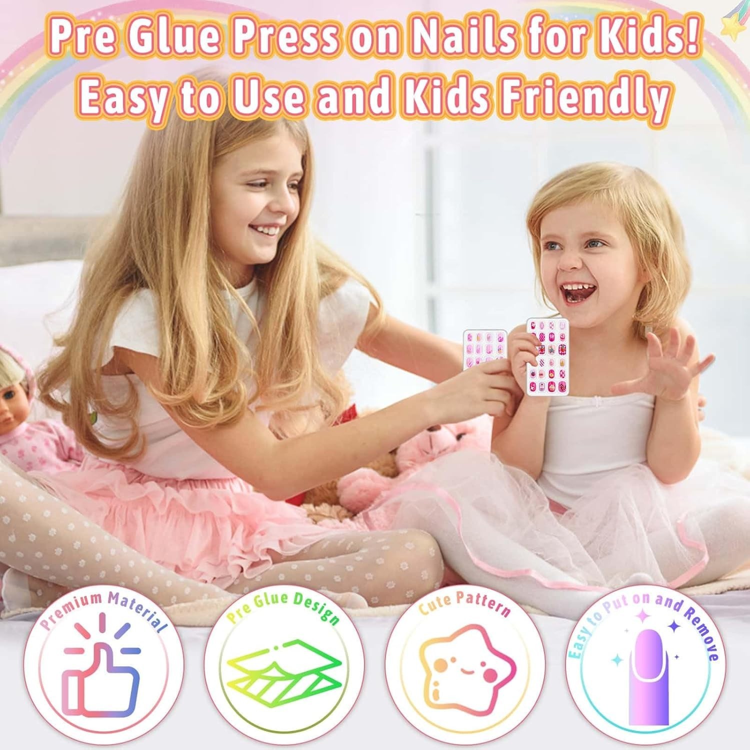 Beautiful 144 Pcs Kids Nail Kit – Safe, Easy-to-Apply Press-On Nails for Girls