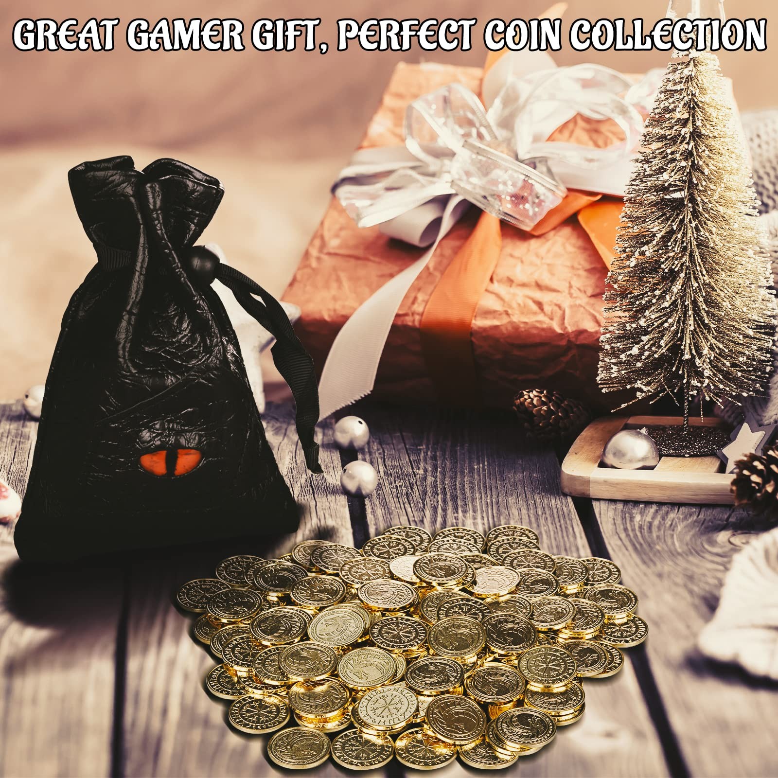 DND Fantasy Coins 50 Antique Gold Metal Treasure Tokens with 51 Piece Set