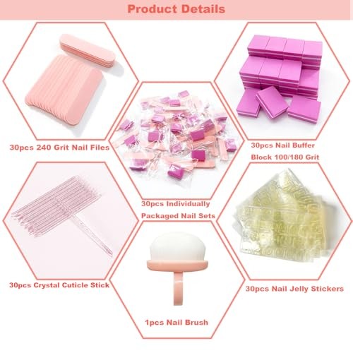 4-Piece Nail Kit – Nail Files 240 Grit, Nail Buffer Block 100/180 Grit, Crystal