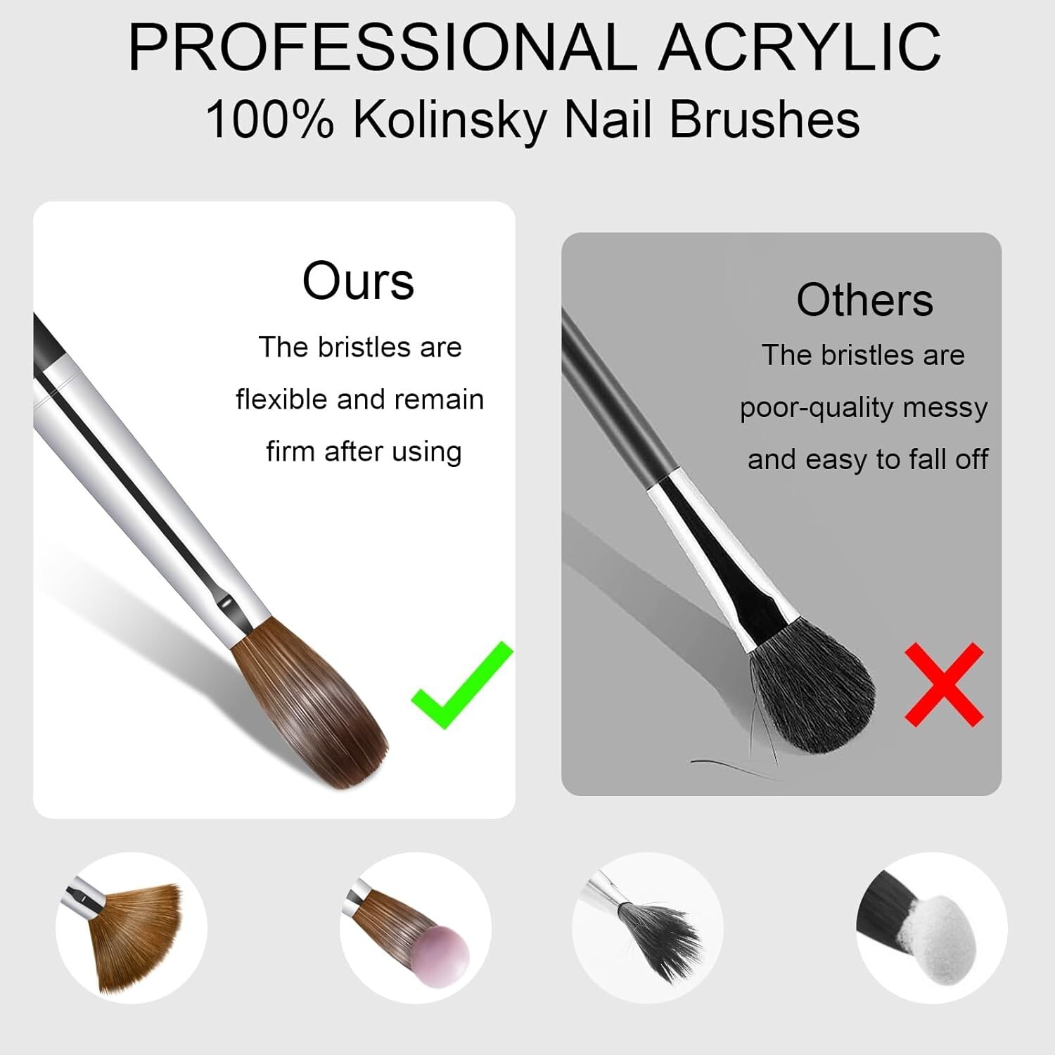 Pinceles Para Acrilico 100% Kolinsky Cepillo De Acrílico Profesional Para Uñas