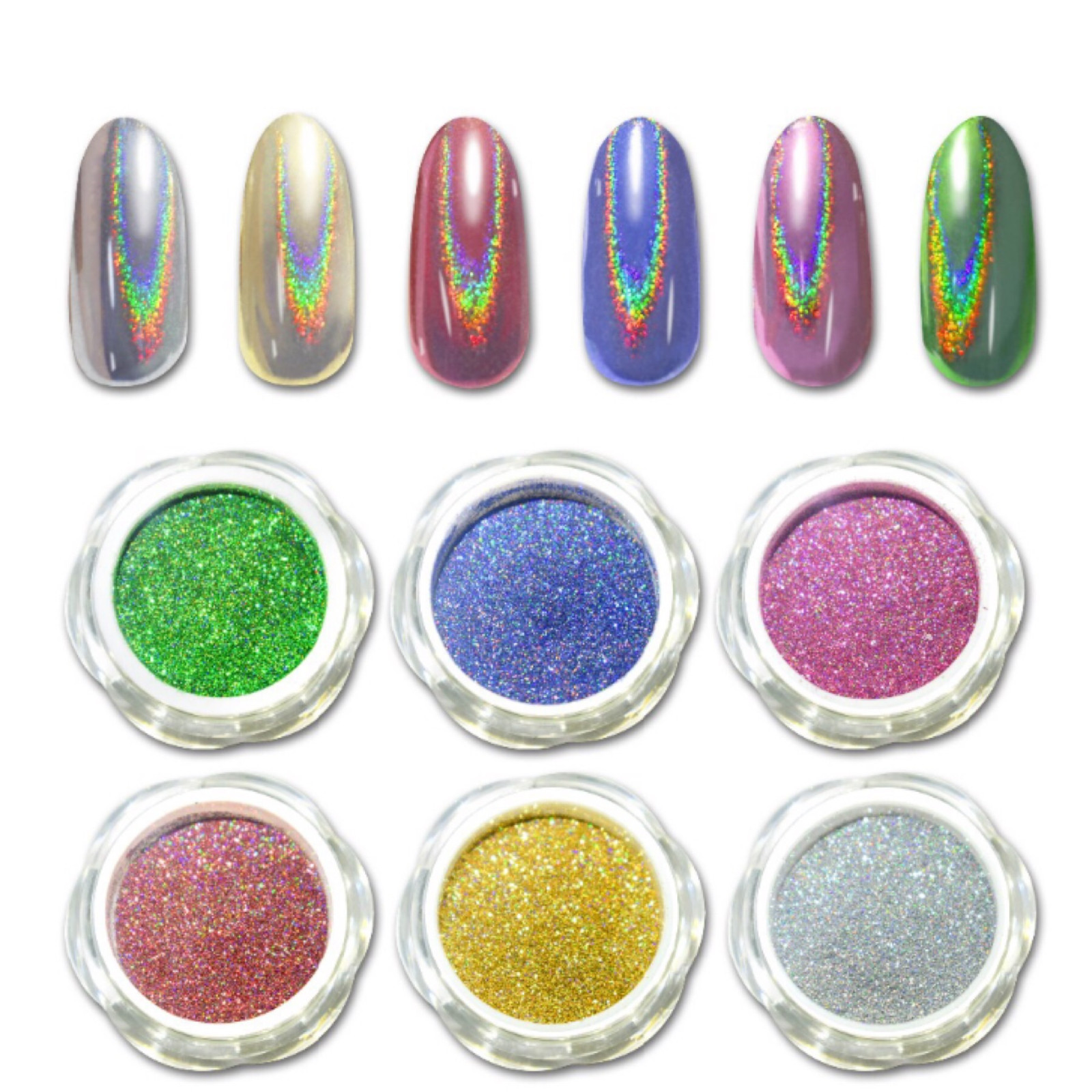 New 6 Colours Rainbow UNICORN Holographic Mirror Effect Powder Nail Art Pigment