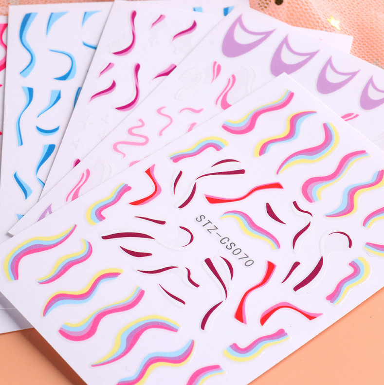 3D Holographic Pink Lines Wave Nail Stickers Decal DIY Nail Art Decoration NS7