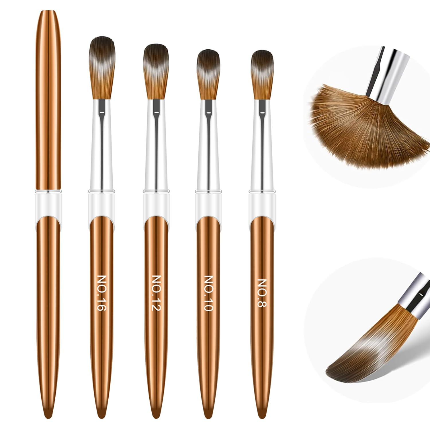 Acrylic Nail Brush Set, 4pcs Size 8/10/12/16 Professional Nail Art Brush for Acr
