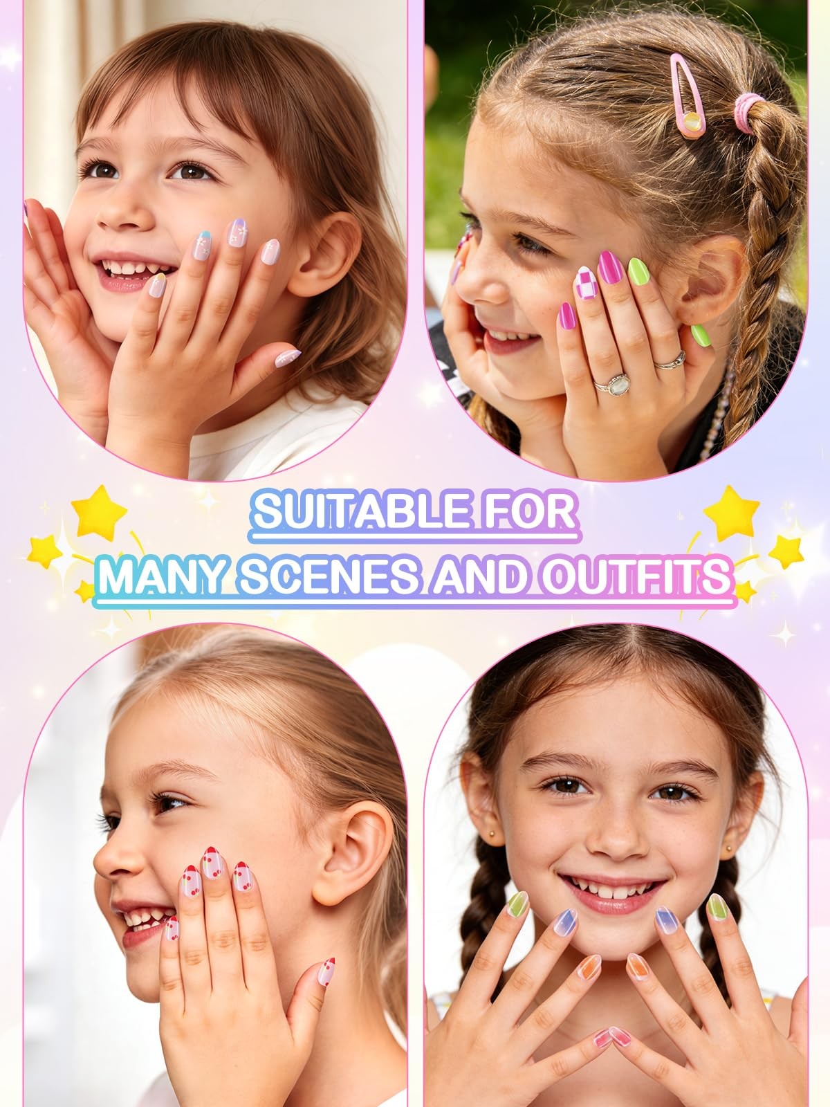 EBANKU 144 Pcs Press on Nail Kids Gift Box with 4pc Nail Polishs