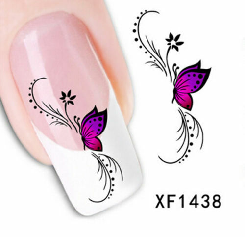 Nail Art Water Transfer Sticker Decal Stickers Pretty Flowers Pink Black XF1438