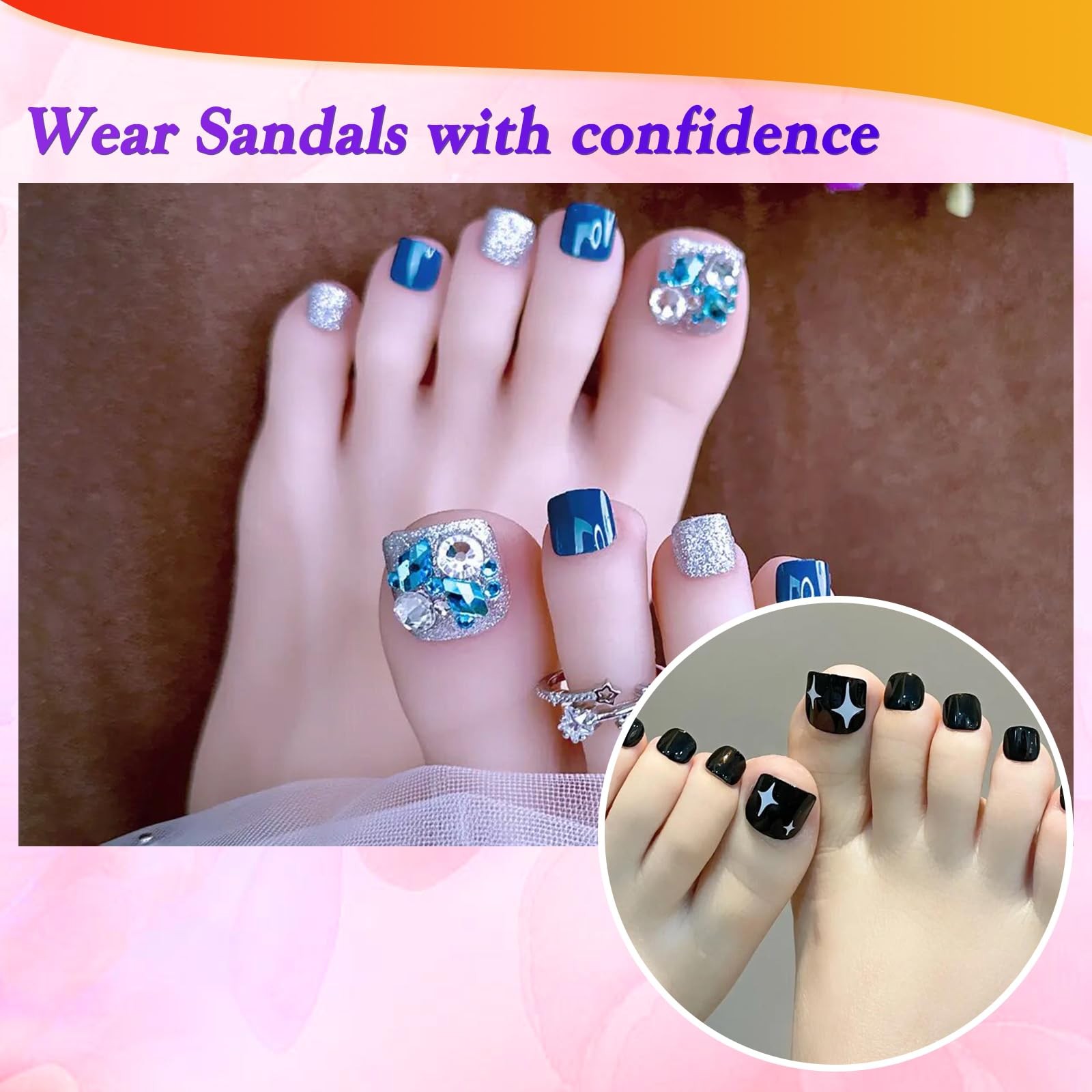 Long Square Toe Nail Tips Full Cover False Toenails Press on Nails 300PCS