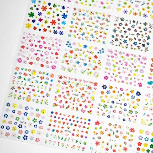 30 Sheets Spring Summer Flower Nail Art Stickers for Women & Style-17