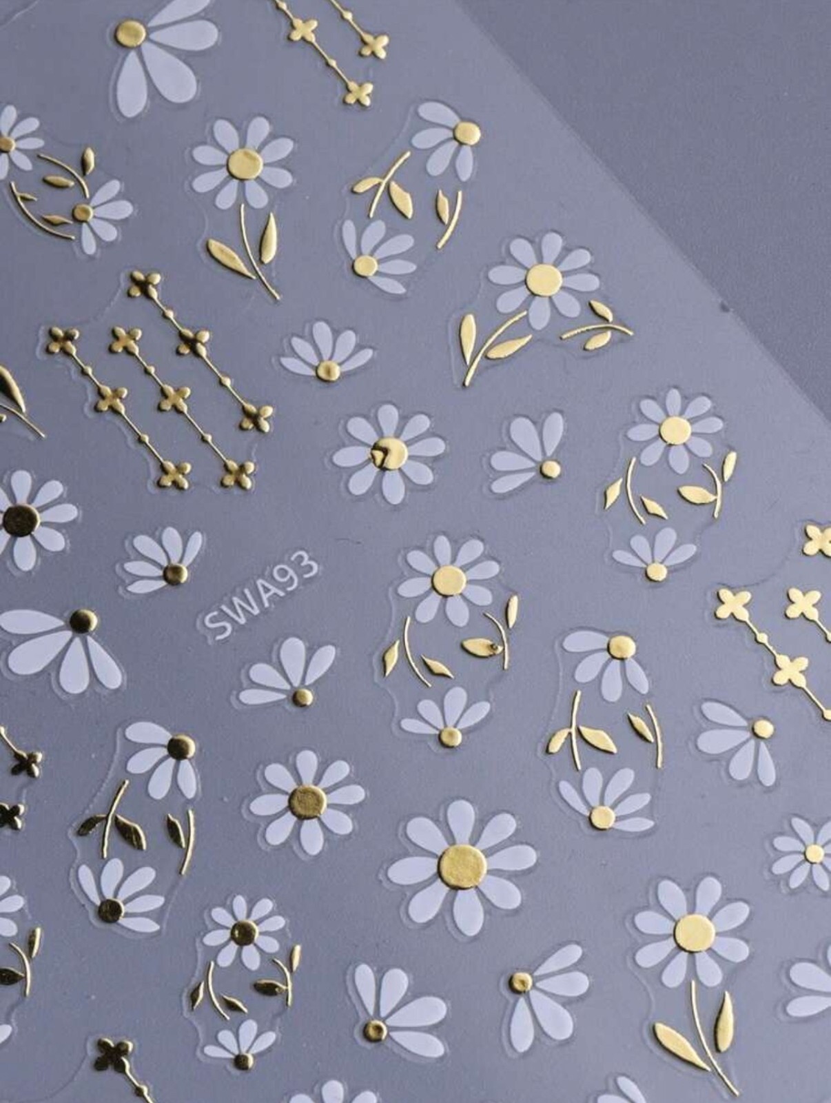 Nail Art Stickers Transfers Spring Summer Daisy White Gold Flowers SWA93