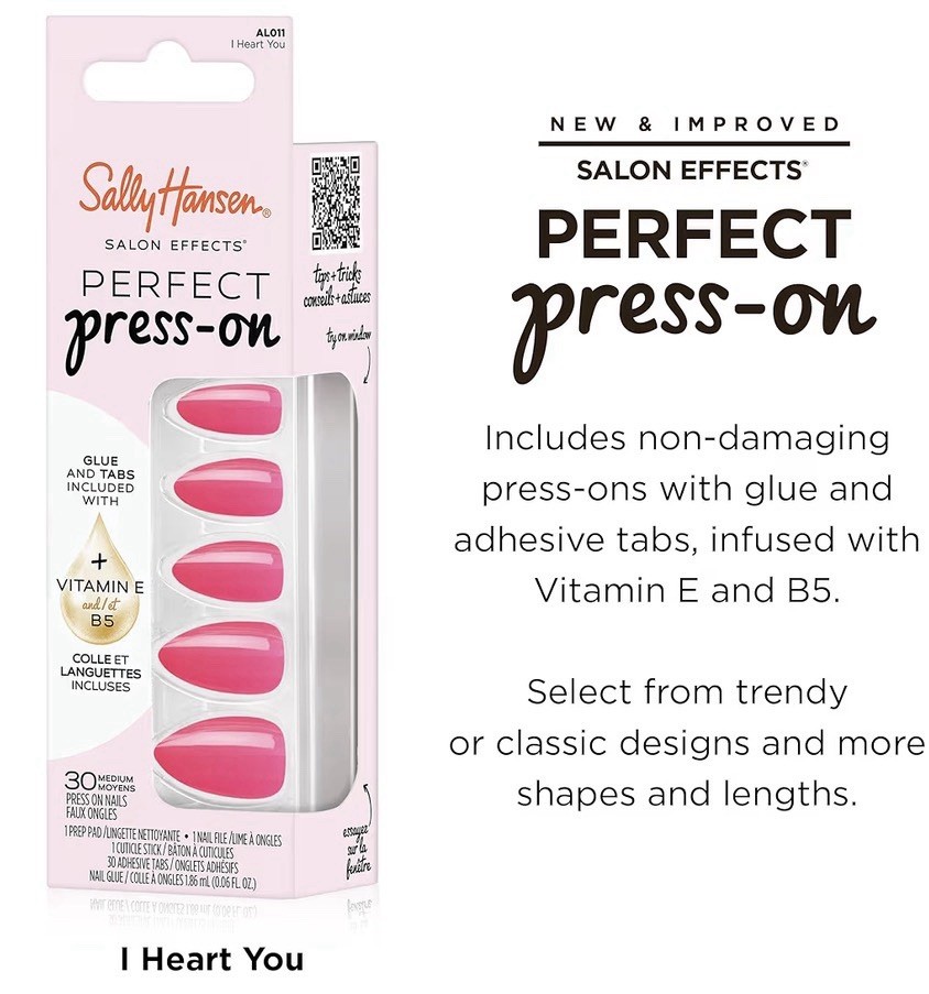 Sally Hansen Perfect Press-On Nails “I Heart You” AL011 Pink ~ Glue Included NIB