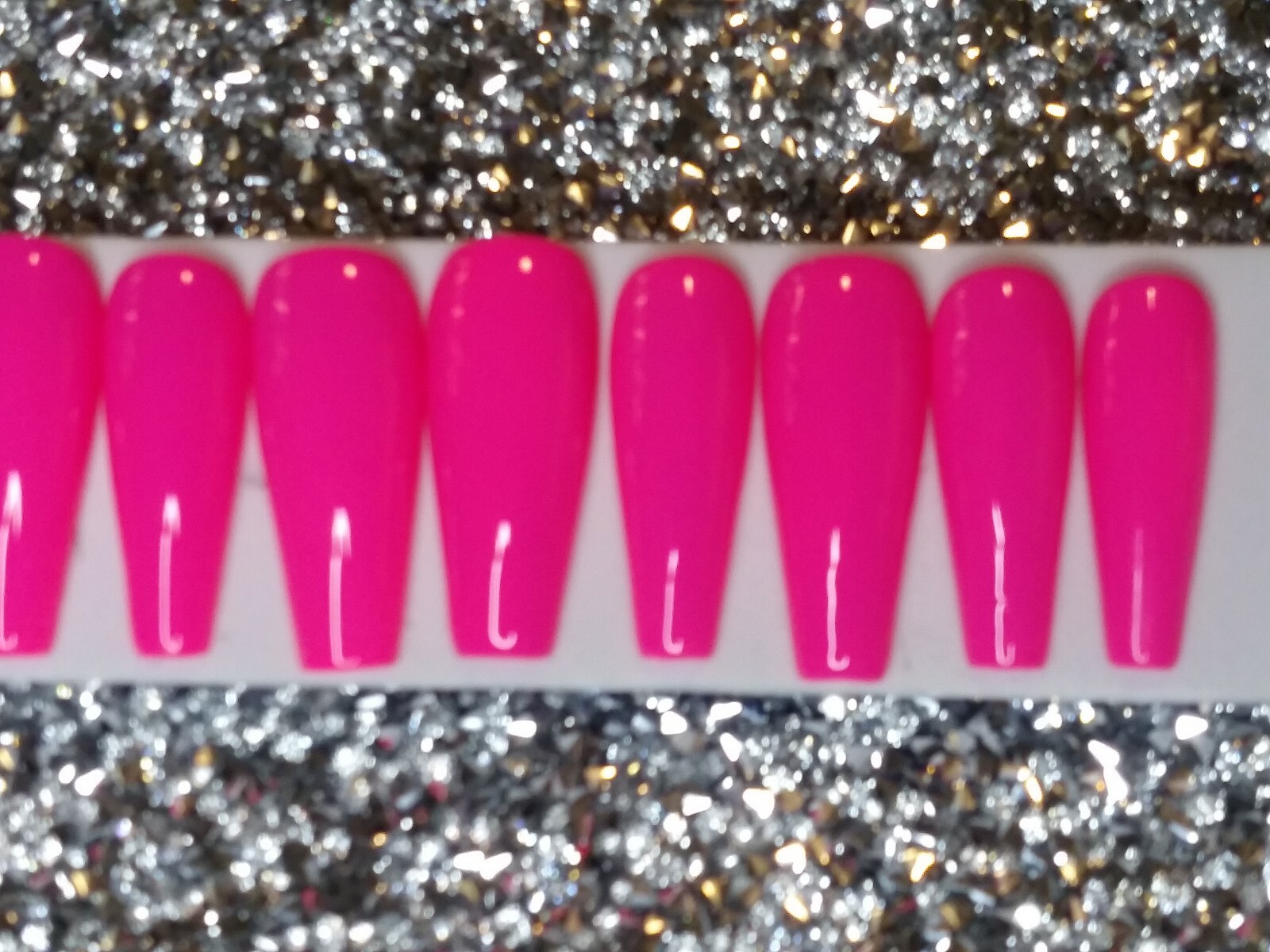 Bright Neon pink gel press on nails, long tapered ballerina any shape full set