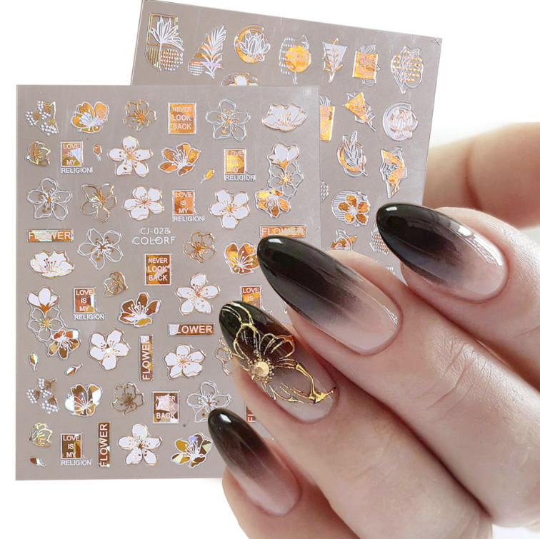 3D Nail Art Decals Stickers Daisy Flower Leaf English Letters Adhesive DIY NS2