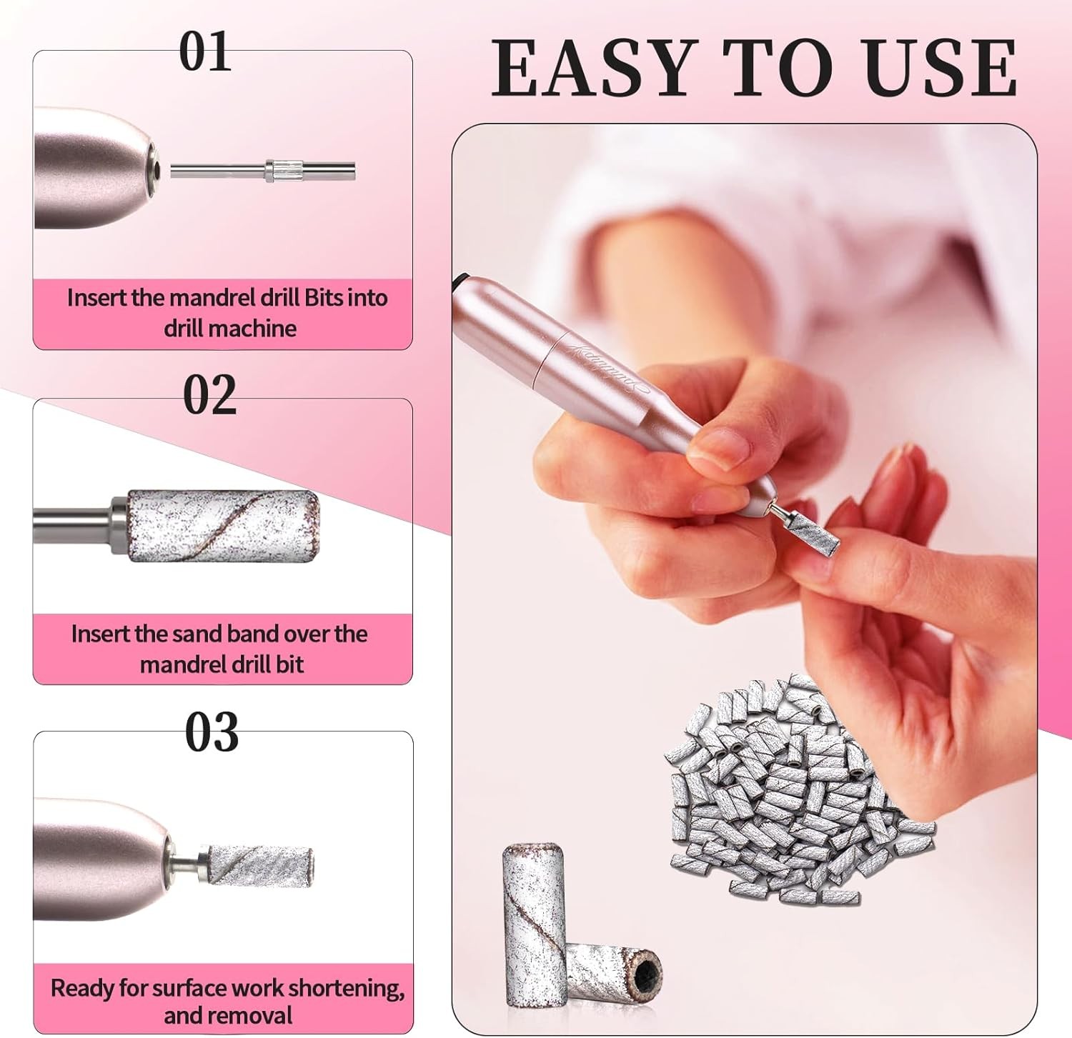 150 Grit Mini Sanding Bands for Nail Drill Bit -, 3.1 MM Small Sanding