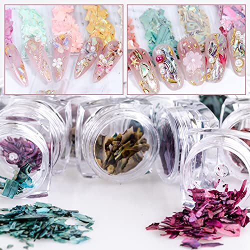 Nail Art Shell Slices, 12 Boxes Colorful Irregular 3D Nail Abalone Slices Nail