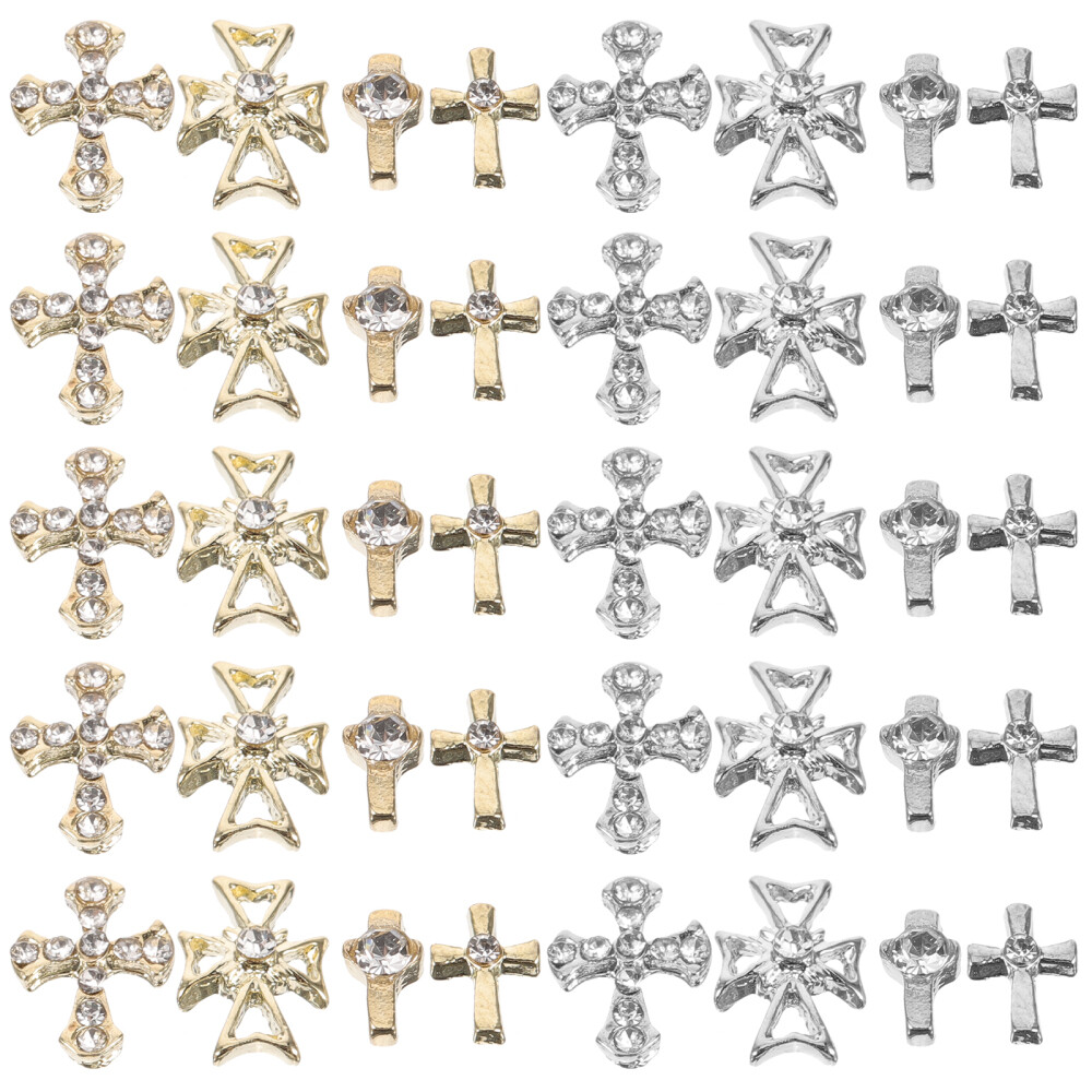 80pcs Cross Nail Charms Rhinestones 3D Nail Gems Women Manicure Art Jewelries