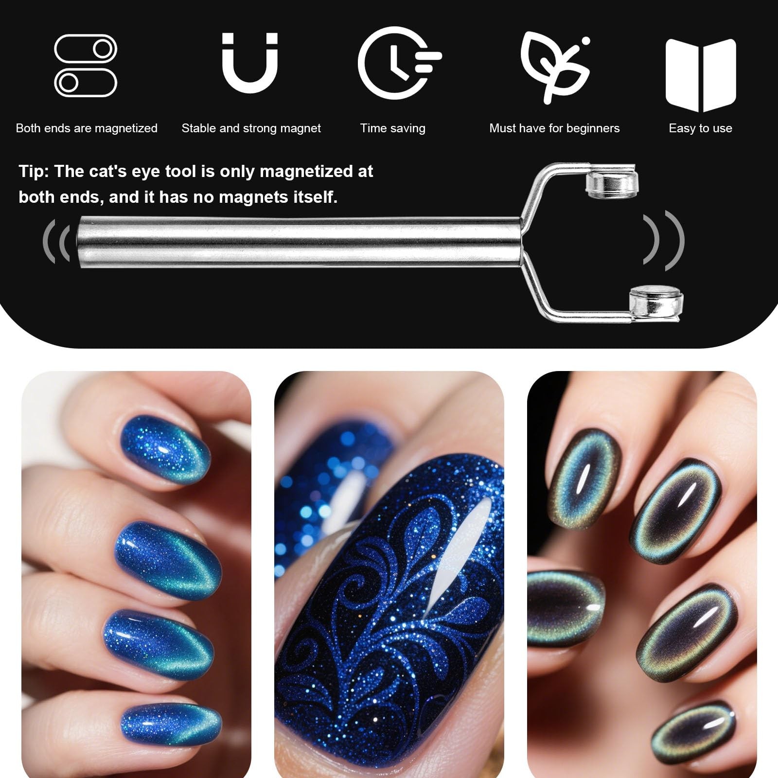 3 in 1 Cat Eye Magnet for Nails, Nail Design Tool Y-Shaped Double Head Silver