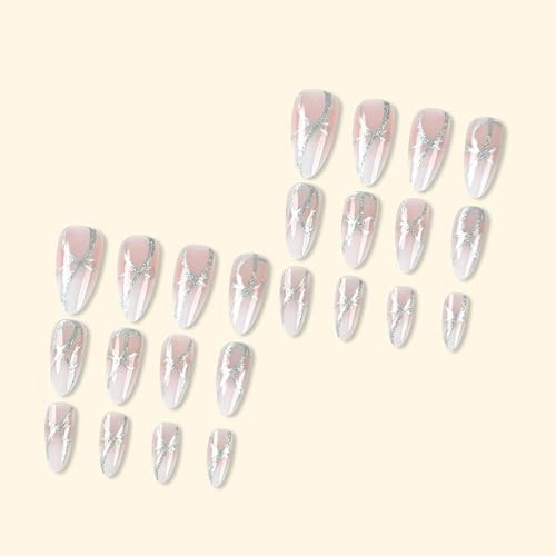 Press on Nails Short,Almond Fake Nails,White Gradient Full Cover Glue style18