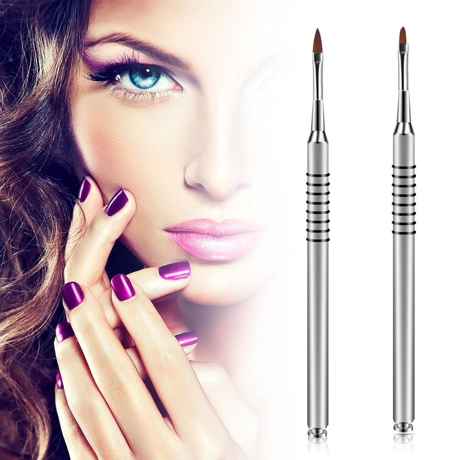 2 Pack 3D Acrylic Nail Brush Kolinsky Nail Art Brush #2#4 Mini Oval Nail Brush