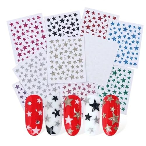 10 Sheets Star Nail Art Stickers 3D Self Adhesive Shinny Glitter Star Style-7
