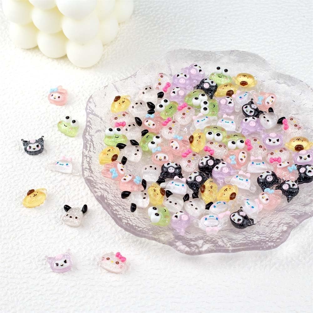 80Pcs Kawaii Nail Charms Set, 3D Cartoon Colorful Nails Accessories for DIY N…