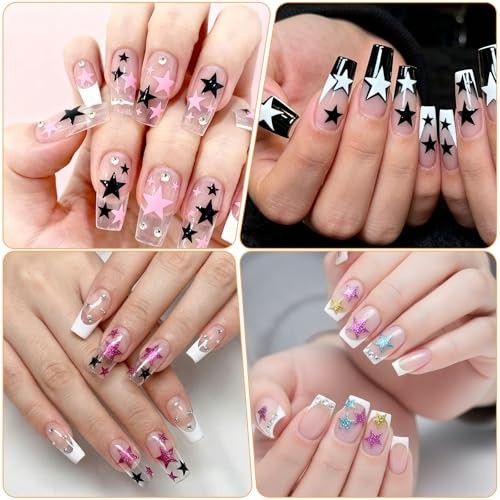 8 Sheets Mixed Color Star Nail Stickers, Self Adhesive Nail Art Decals, Gold