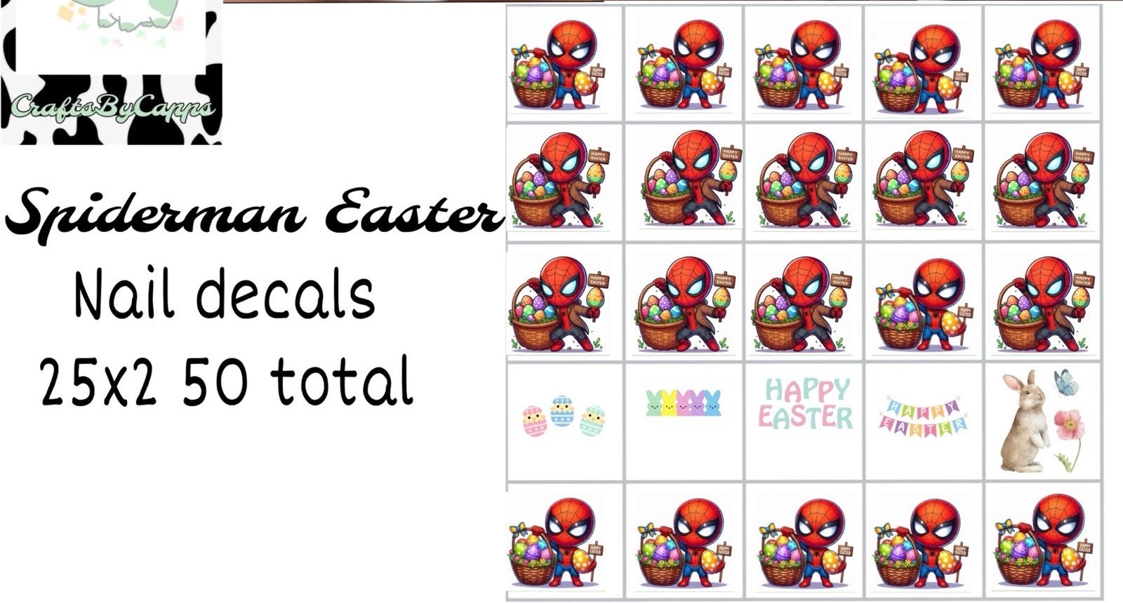 Spider-Man Easter Waterslide Decals Finger Nail, Instructions (set of 50) KC