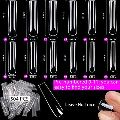 504pcs No C Curve Square Nail Tips, 3XL Extra Long Clear Long Square Nail Tips