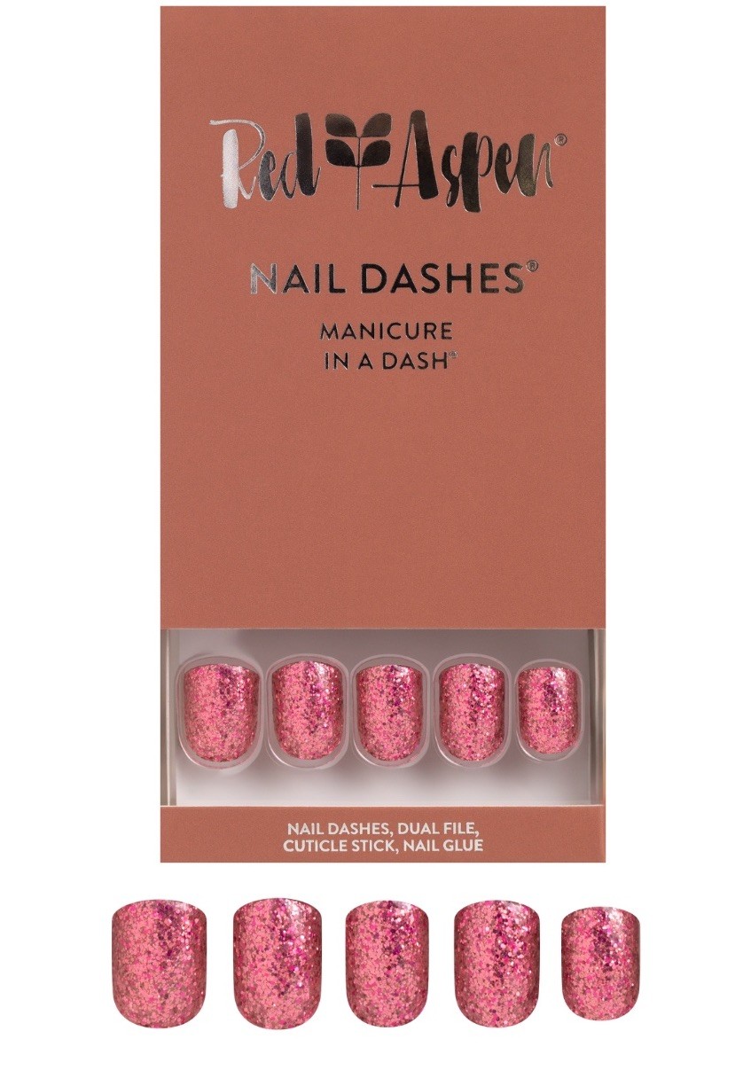 Red Aspen Press On Nails, Short Square, Dazzle Effect, Emmaline