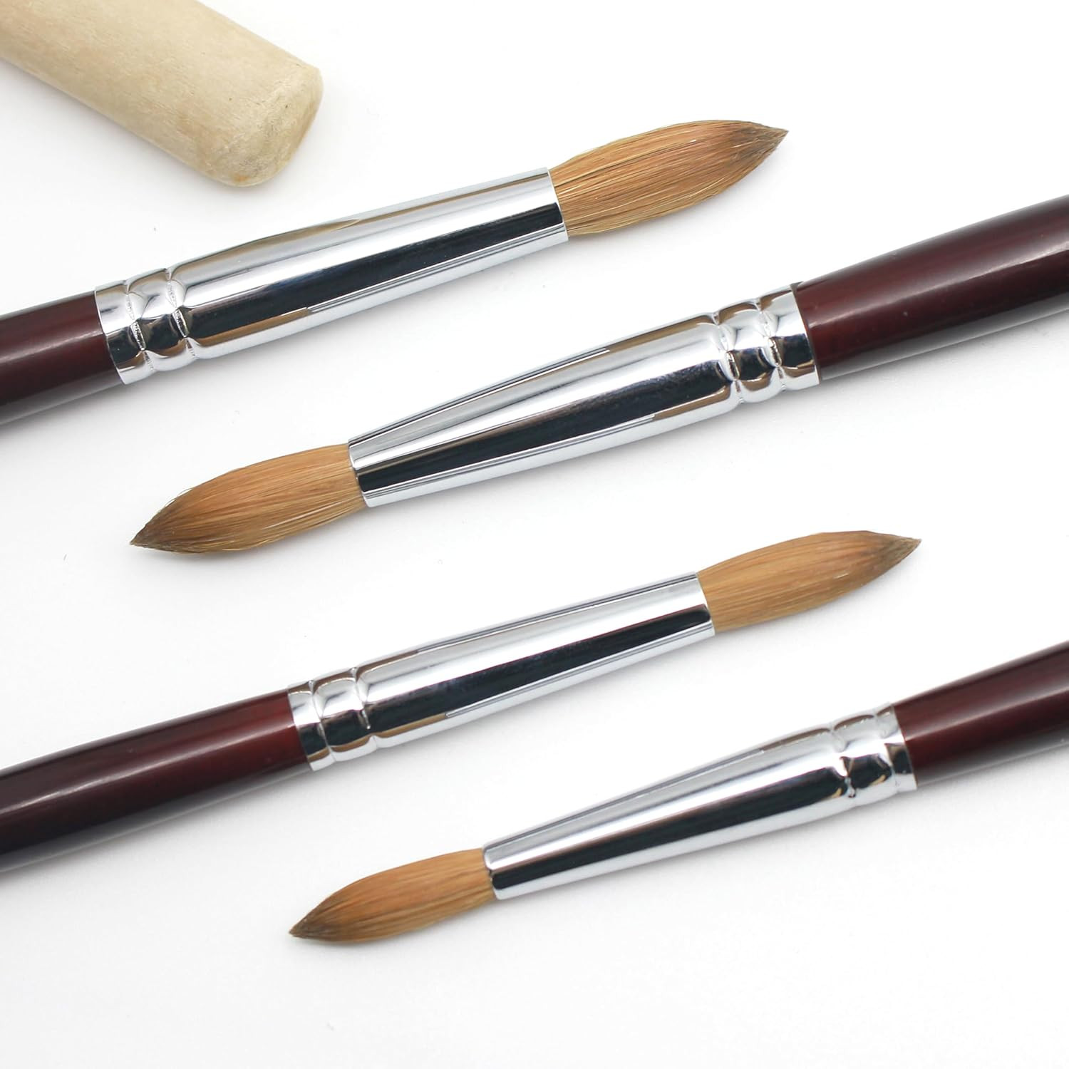 Round Head Kolinsky Acrylic Nail Brush Red Wine Color Wooden Handle for Professi