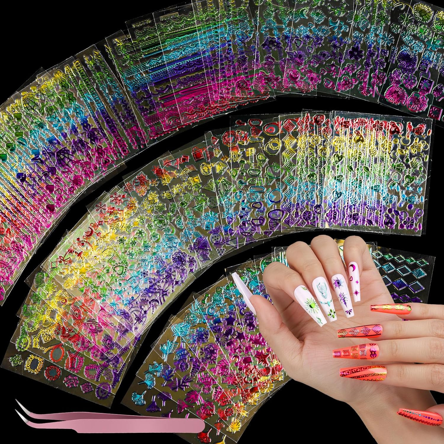 Teenitor 50 Sheets Nail Art Stickers, Rainbow Nail Stickers for Nail Art Nail De