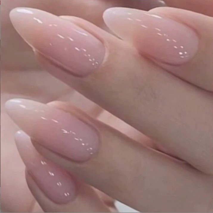 24Pcs Short Almond Nude Press On Nails Glossy Full Cover Fake Nails Reusable