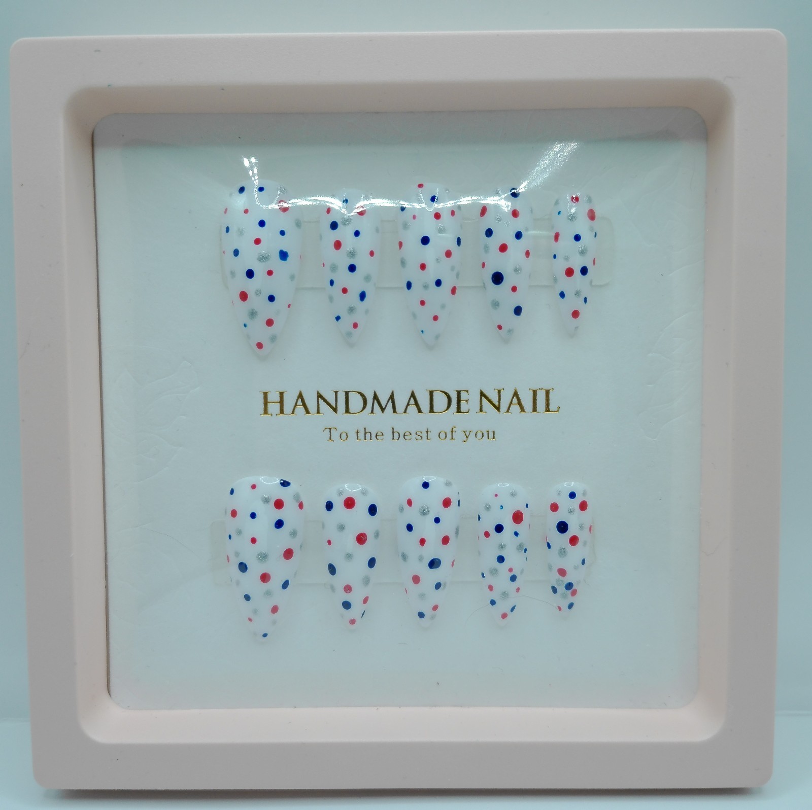 Patriotic Red White and Blue Polka Dot Medium Stiletto Press On Nails – Small