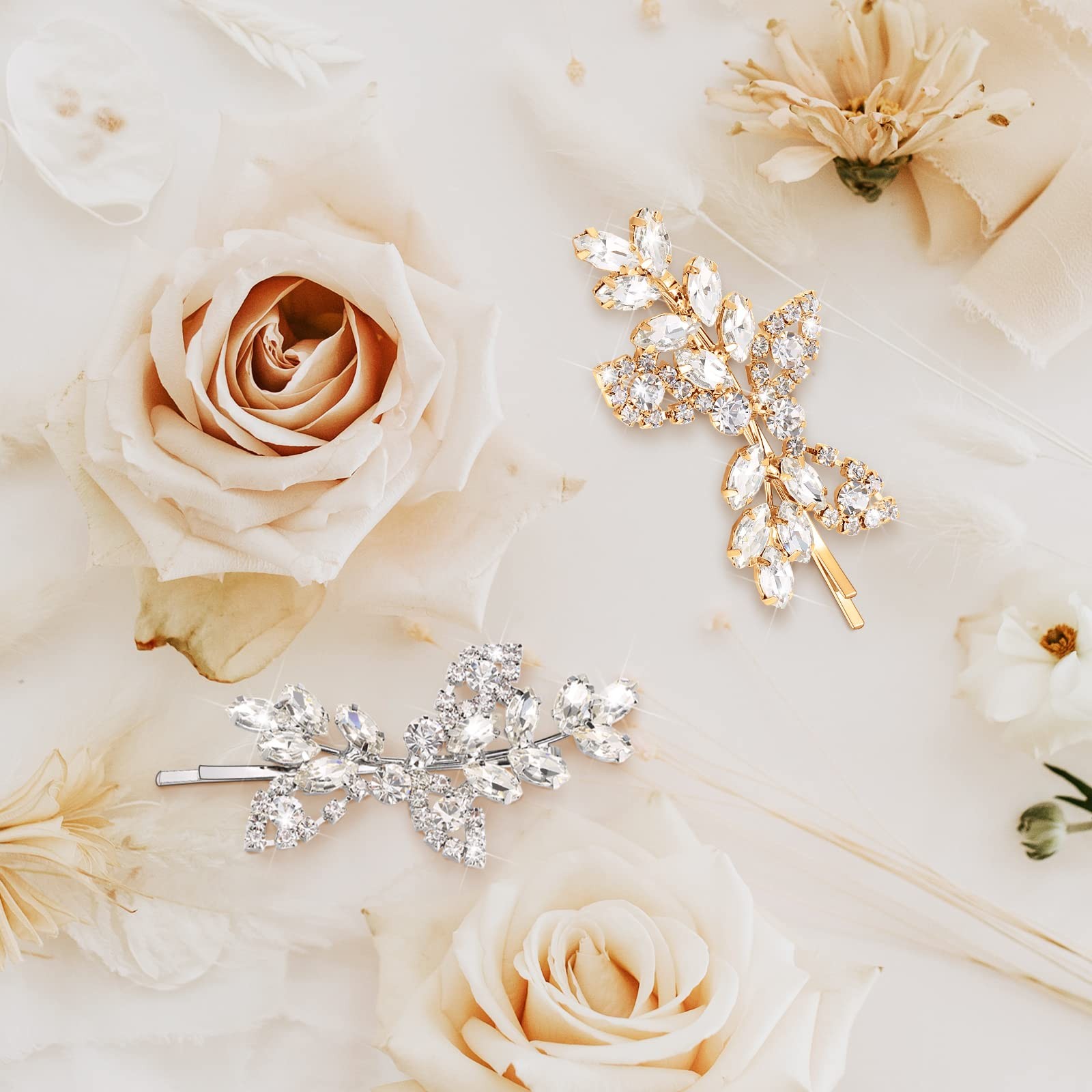 Waydress 4 Pcs Rhinestone Bridal Hair Clip 4 Count (Pack of 1), Silver Gold