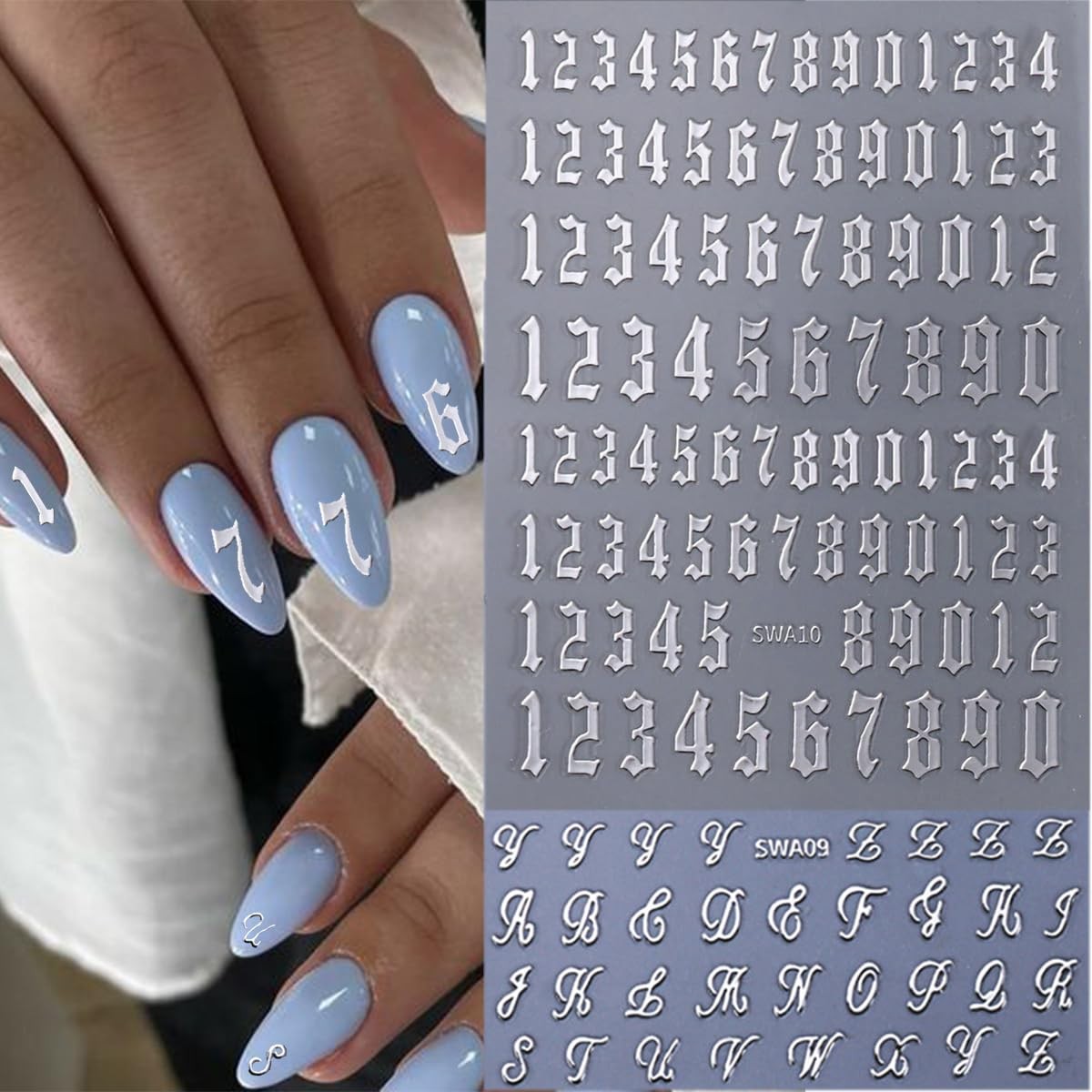 8 Sheets Old English Letter & Numbers Nail Stickers 3D Self-Adhesive Personal…