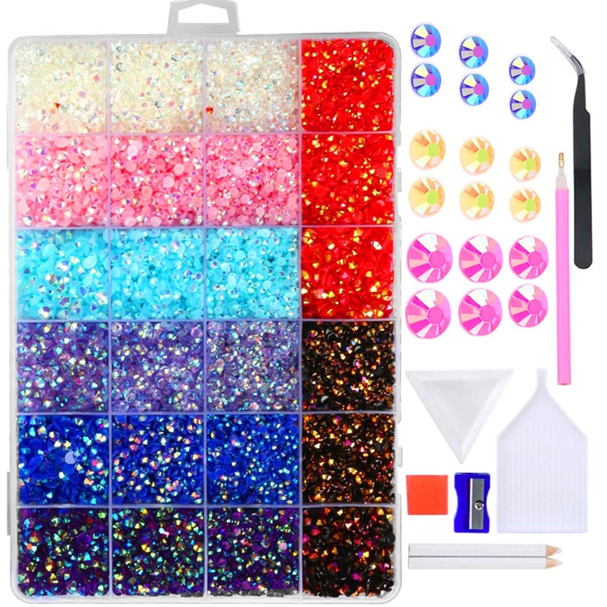 23200PCS Mixed Size 3 4 5MM Jelly ab Resin Rhinestones Box with Tools for Tum…