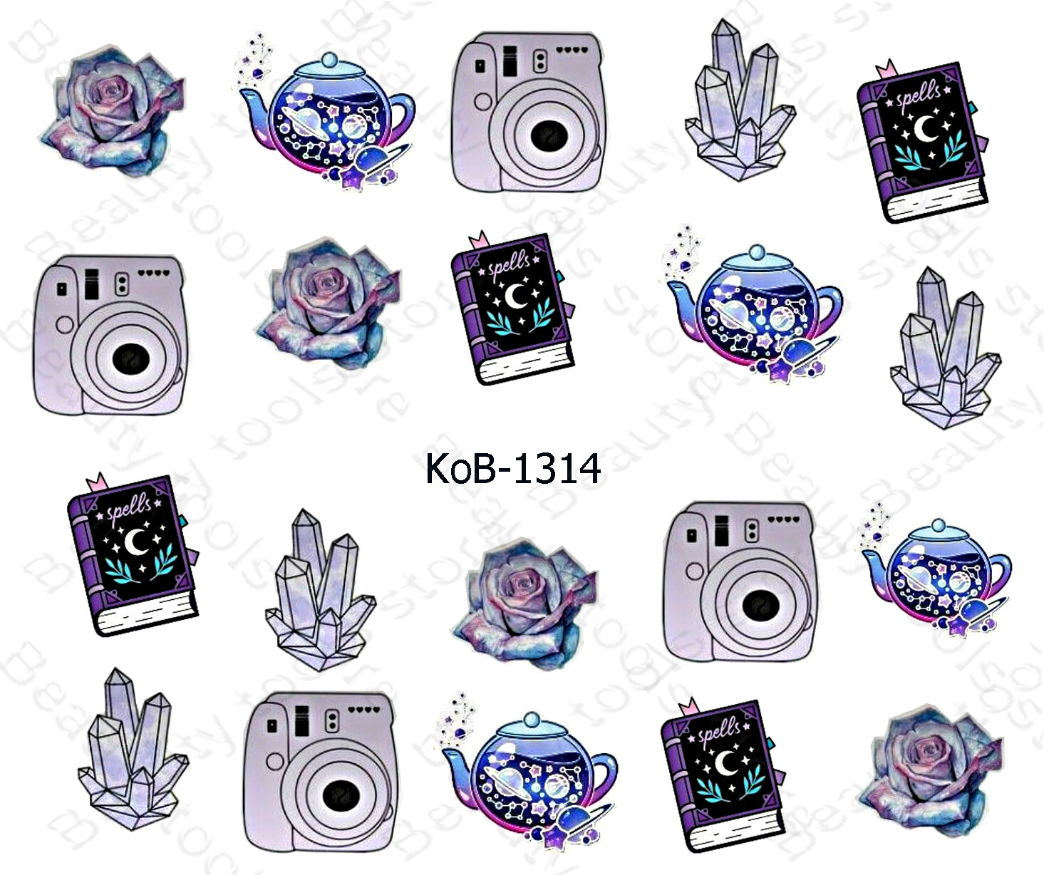 Nail Art Water Transfer Stickers beautiful purple rose book camera KoB-1314