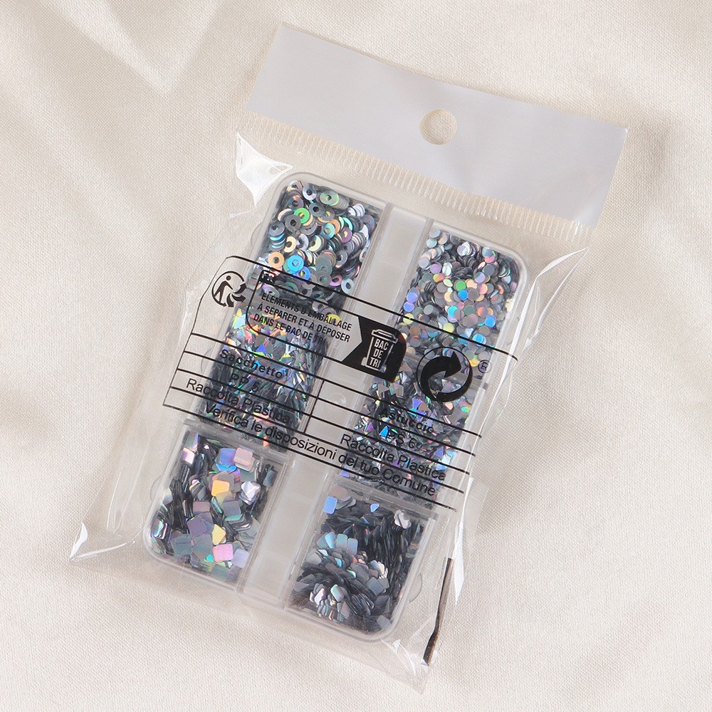 6 Grids Glitter Nail Art Sequins Triangle Hollow Square Mixed Shape Nails Decor