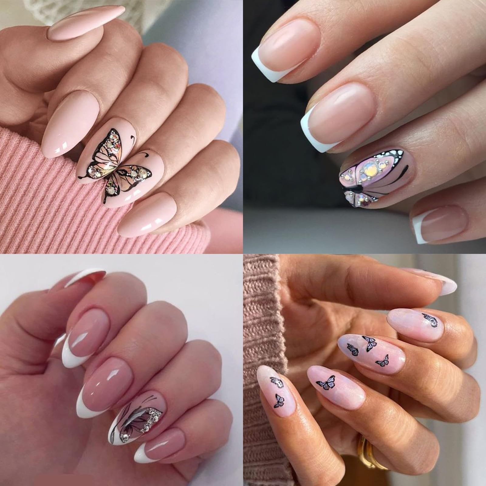 6 Sheets Shiny Aurora Butterfly Nail Art Sticker 3D -Adhesive Luxury White Fl…