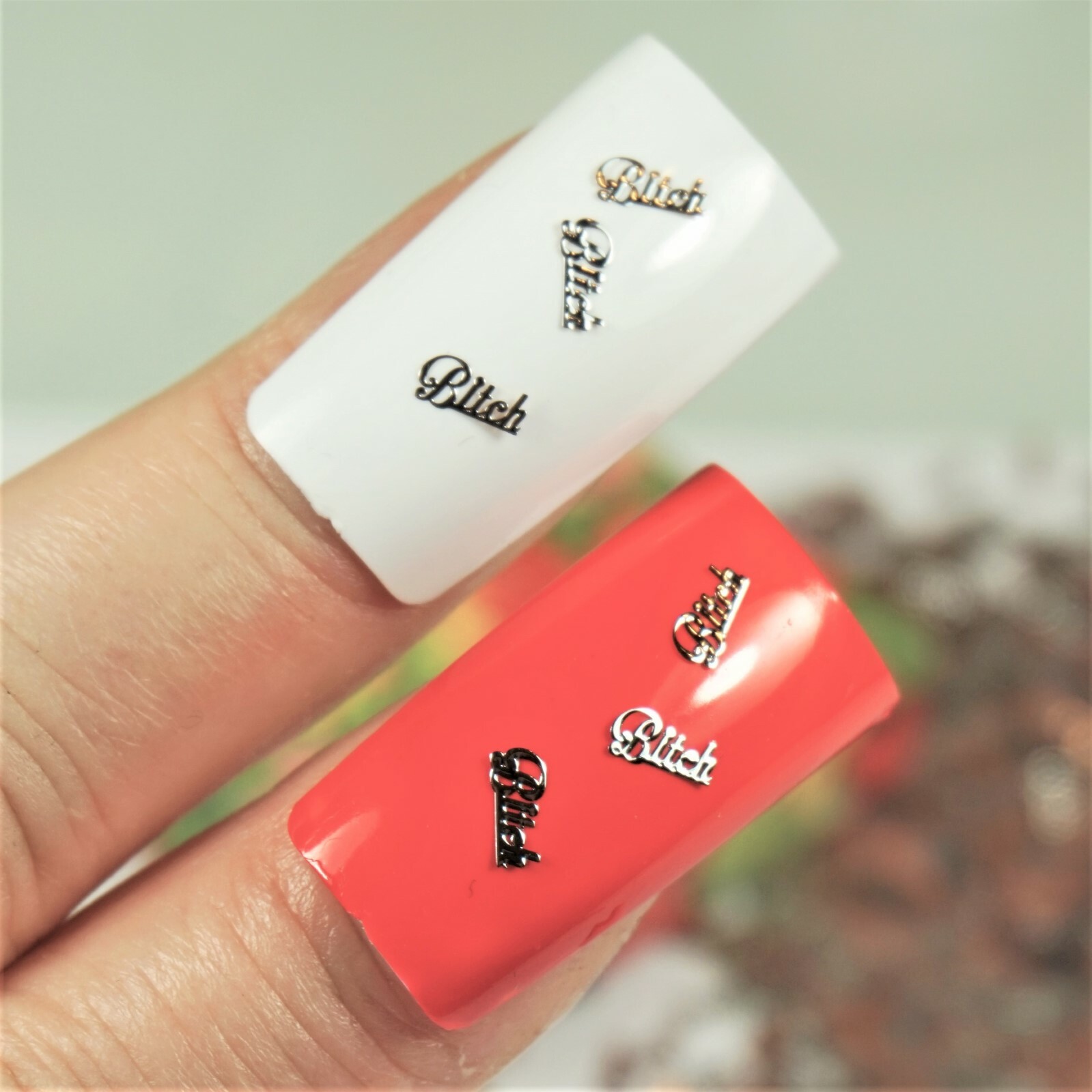 25 BITCH SILVER METAL CHARMS 3D NAIL ART SMALL GIFT IN BOX FOR WOMEN