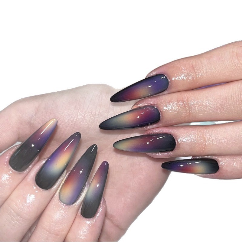 48pcs-Stunning Sunset Gradient Stiletto Press on Nails with Glossy Shine Bright