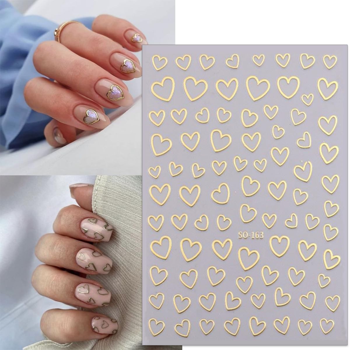 6 Sheets Valentines Nail Stickers 3D Heart Nail Art Stickers Decals Black Whi…