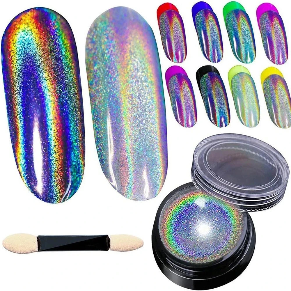 AURORA NAIL POWDER Mirror Effect CHROME Nail Art Mermaid Rainbow AB (Opal6) Uk