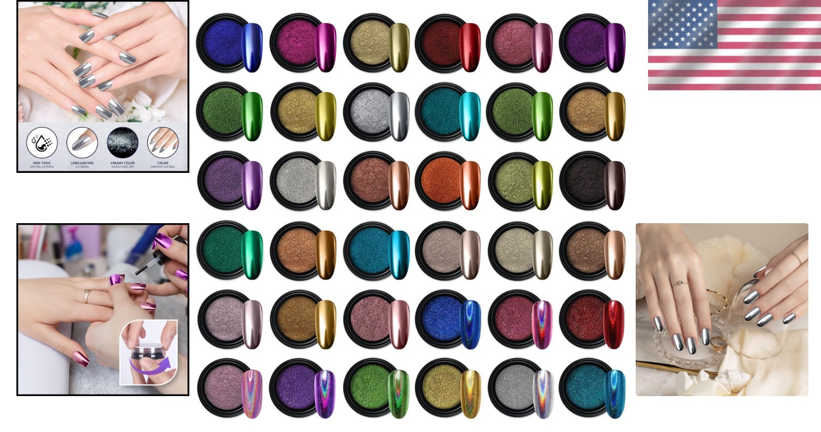 Vibrant 36 Jars of Chrome Pigment Powder – Mirror and Glitter Effects For Nails