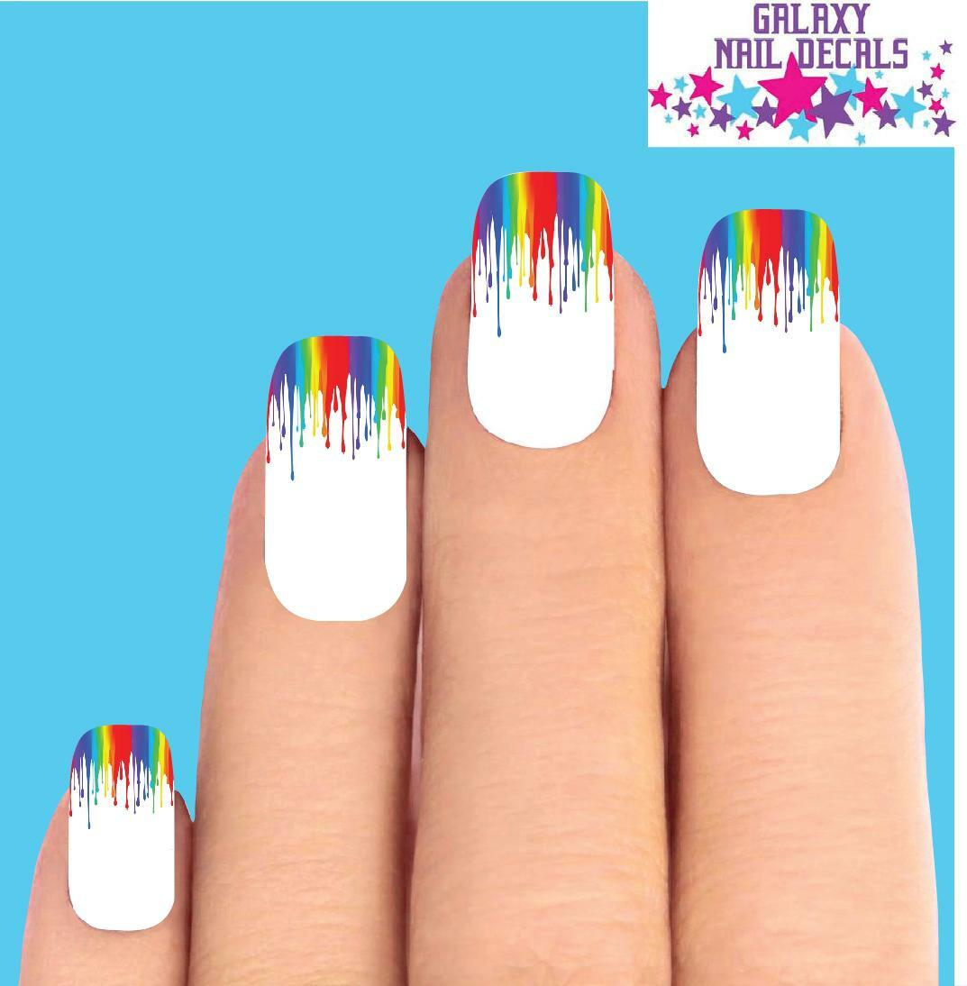 Waterslide Nail Decals Tips – Set of 10 Colorful Rainbow Paint Drip Drippping