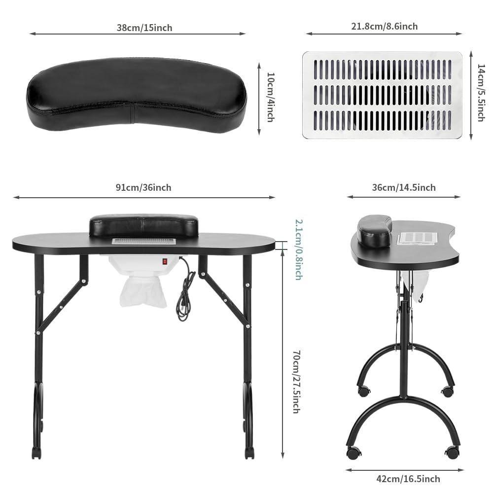Portable Folding Manicure Table with Fan, Bag – Black