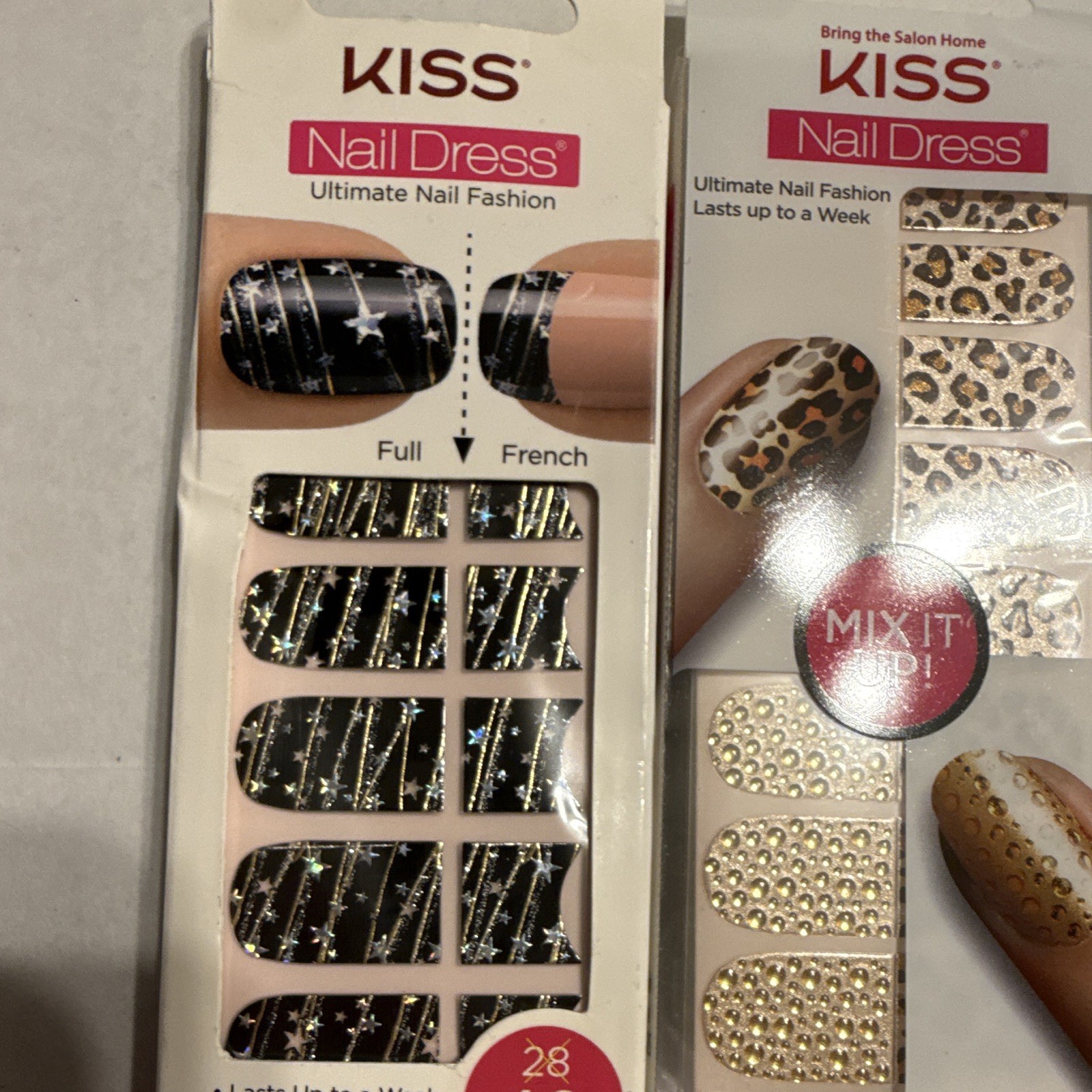 KISS Pre-Designed Press-On Nails Leopard Black/Gold Glitter Short Squoval
