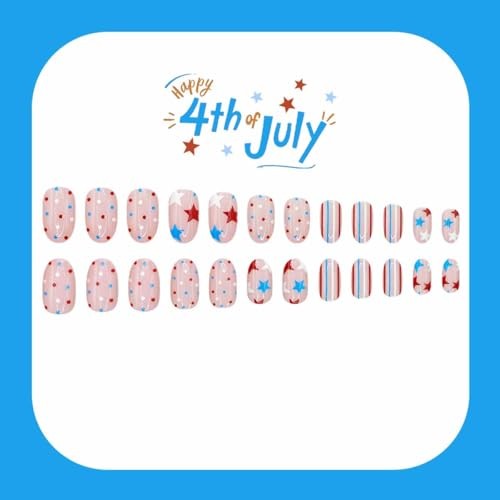 4th of July Press on Nails – Short Almond Fake Nails – patriotic fake nails – 10
