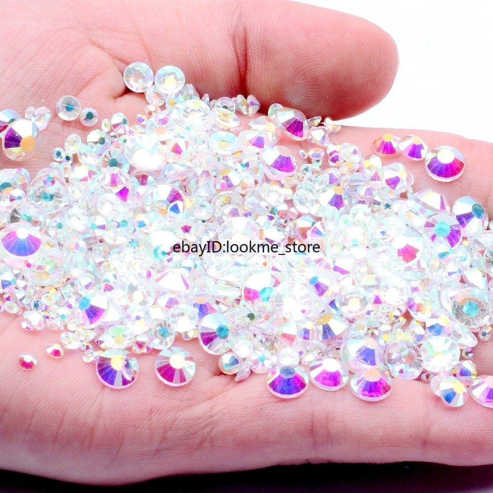 SS3-50 Crystal Clear & AB Flat Back Rhinestones Glass Beads Nail Art Craft Gems