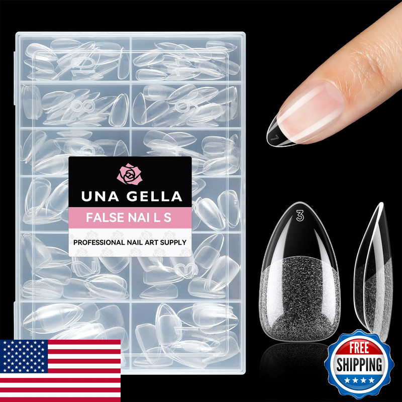 Una Gella Short Almond Fake Nails 216Pcs Pre-Shape Gel Acrylic Nail Tips For